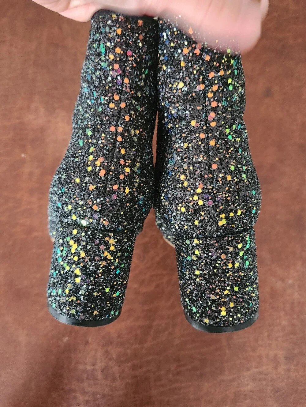 Sparkle Black Glitter Ankle Boots with Side Zip